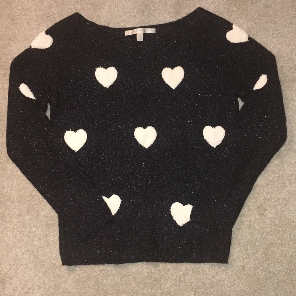 Black sweater with hearts and sparkle thread